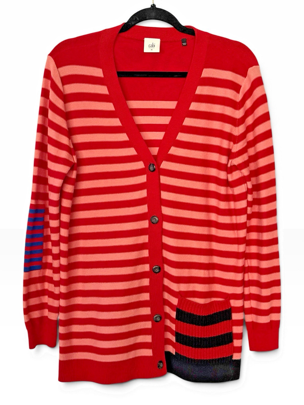 Cabi 5446 Picnic Cardigan Cranberry Summer Stripe Knit Sweater Women’s M